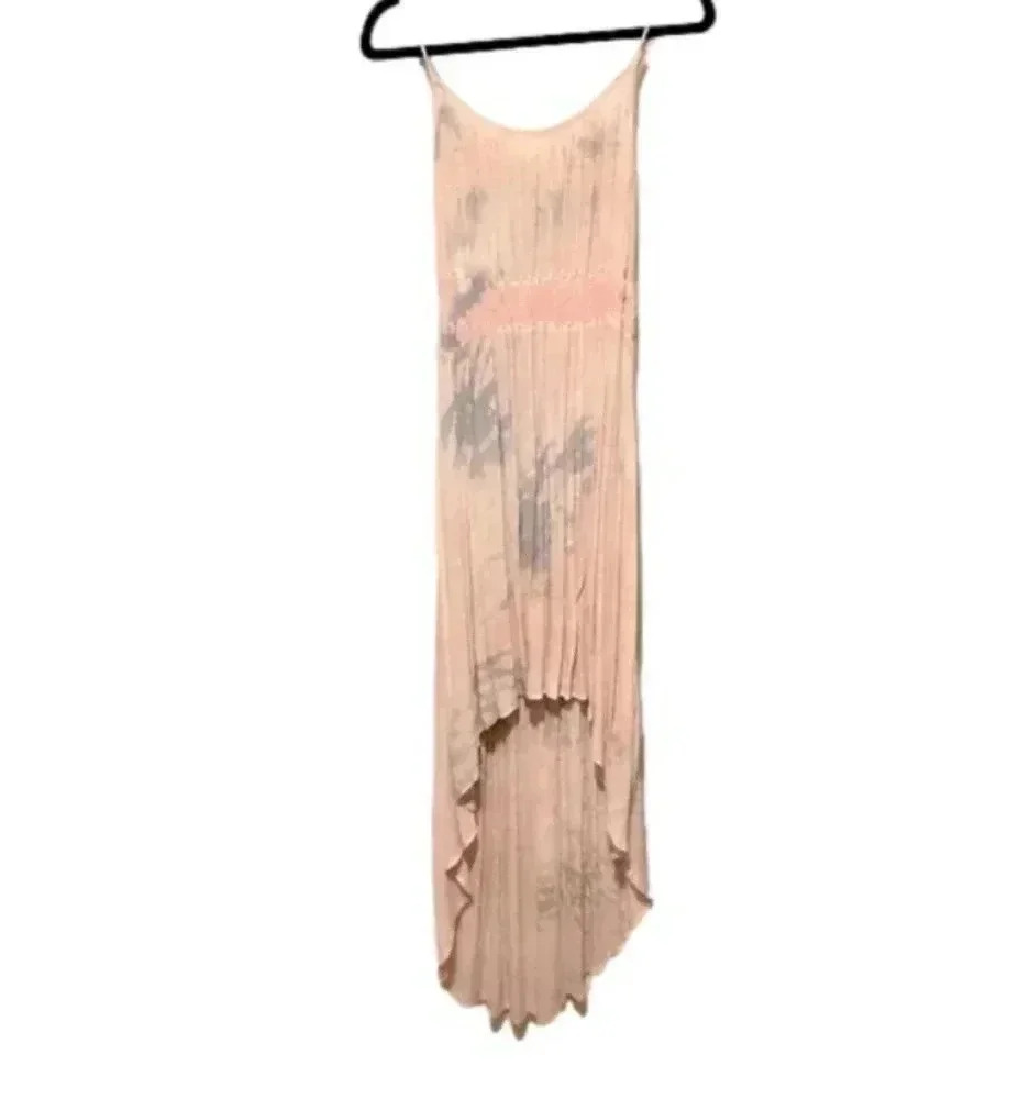 Akiko Designer Boho Tie Dye Hi-Lo Hem Spaghetti Strap Midi Maxi Dress, M